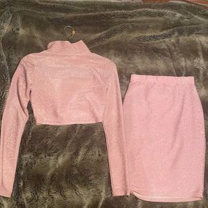 Pink Glitter two piece skirt set